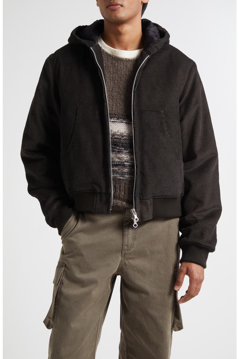 Bank Corded Twill Hooded Bomber Jacket, Main, color, DARK BROWN TWILL CORD