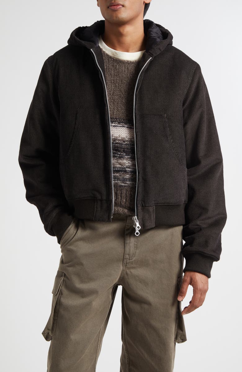 OUR LEGACY Bank Corded Twill Hooded Bomber Jacket, Main, color, Dark Brown Twill Cord
