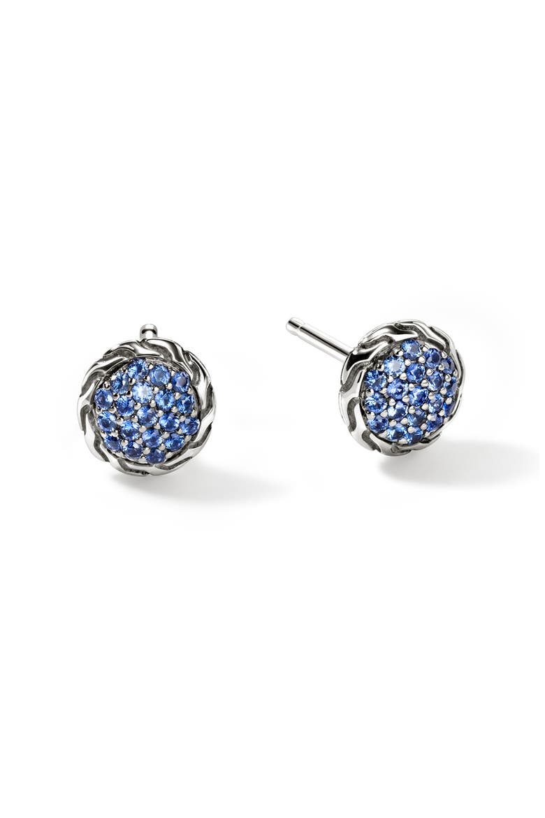 JH Essential Pavé Stud Earring, Sterling Silver, Gemstones, 10mm, Main, color, SILVER/ BLUE SAPPHIRE