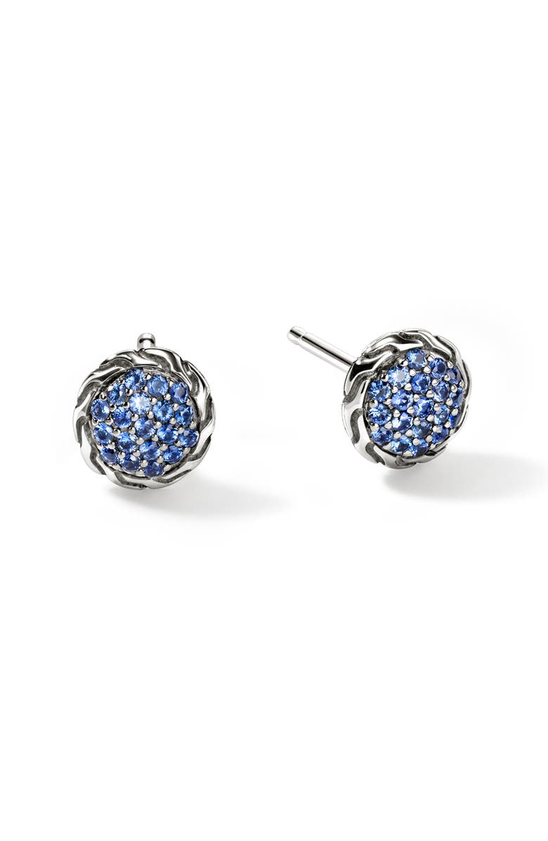 John Hardy JH Essential Pavé Stud Earring, Sterling Silver, Gemstones, 10mm, Main, color, Silver/ Blue Sapphire