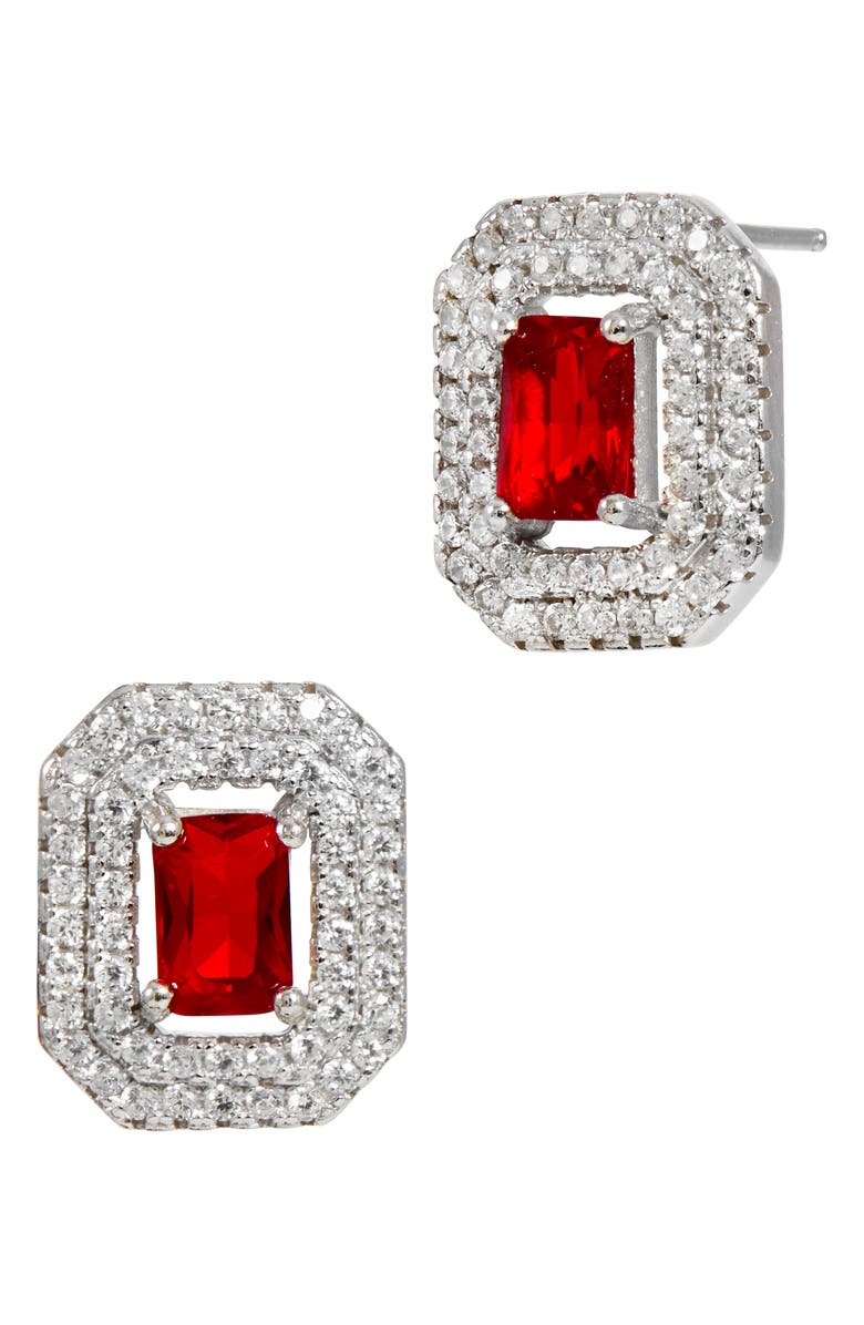 SAVVY CIE JEWELS Halo Stud Earrings, Main, color, Red