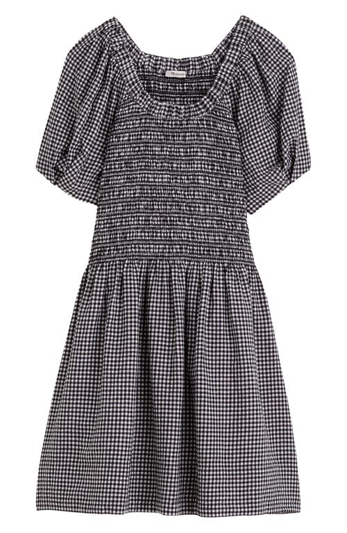 Madewell Gingham Smocked Linen Blend Mini Sundress In Black White Gingham