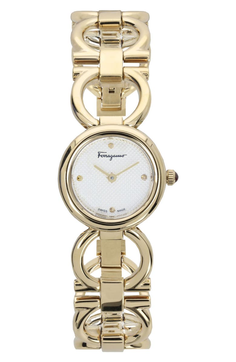 FERRAGAMO Double Gancini Bracelet Watch, 22.5mm, Main, color, Yellow Gold/White