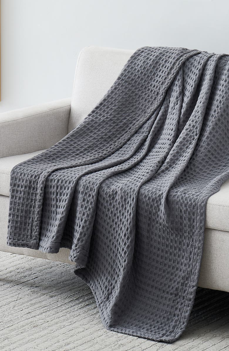SOUTHSHORE FINE LINENS Waffle Cotton Blanket, Alternate, color, Grey