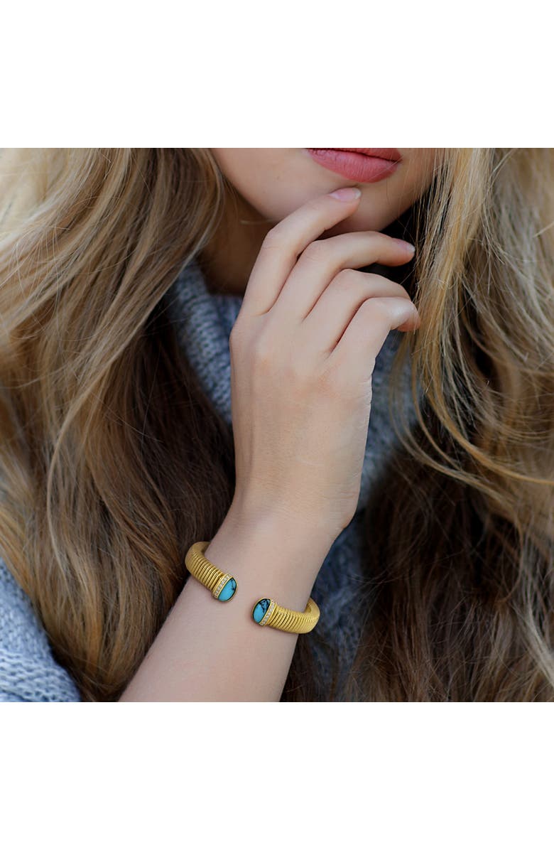 Julianna B. Turquoise & Cubic Zirconia Open Bangle Bracelet, Alternate, color, Turquoise