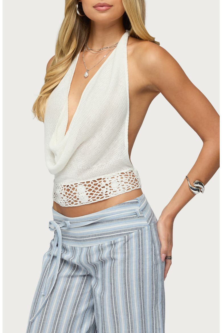 Ennis Crochet Waist Knit Halter Top, Alternate, color, CREAM