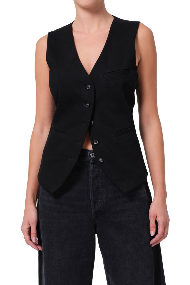Jasmin Denim Longline Vest, Main, color, BLACK