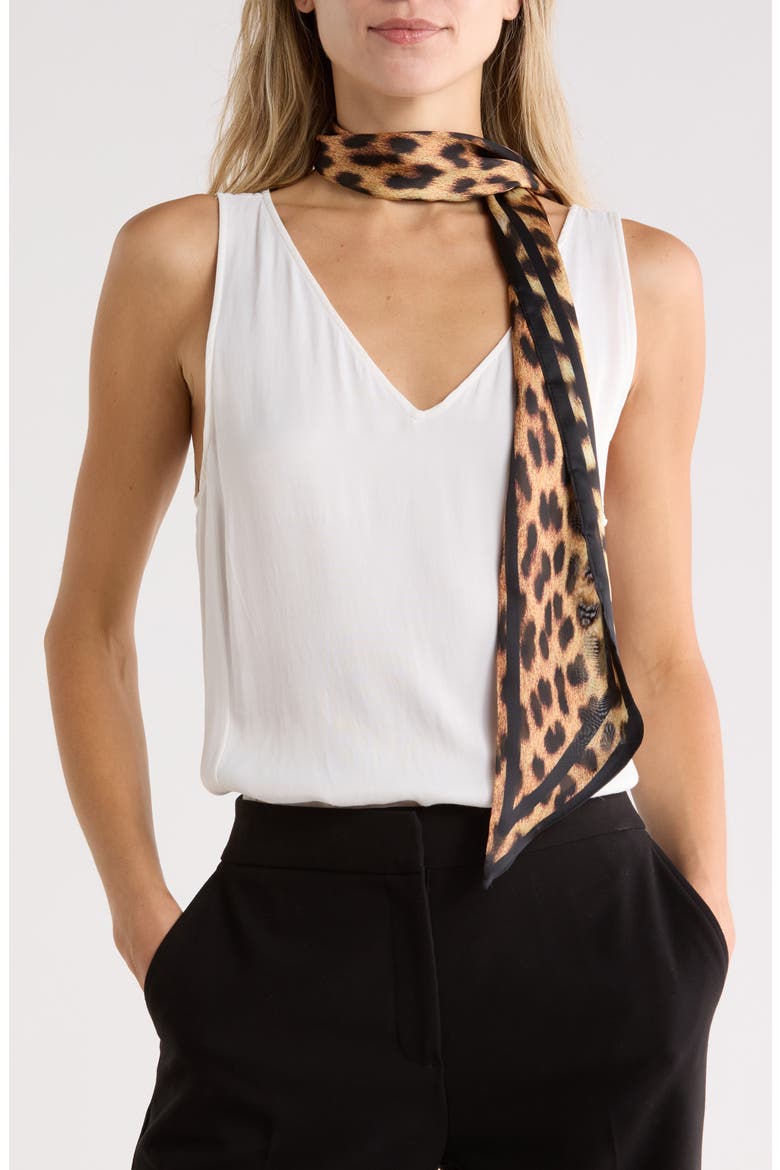 Leopard Print Slim Scarf, Main, color, CAMEL