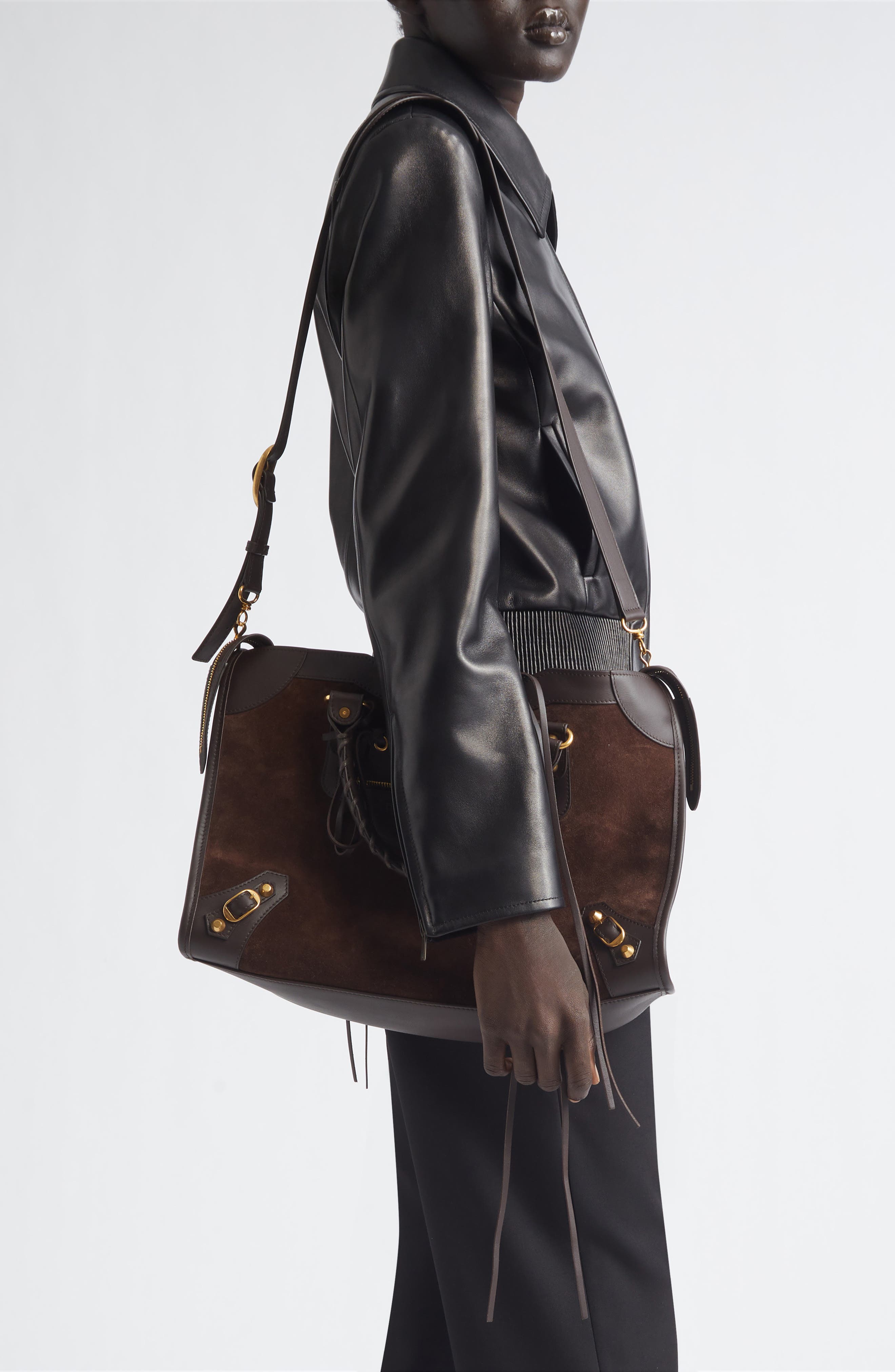 Medium Le City Suede Satchel, Alternate, color, 2356 MOKA
