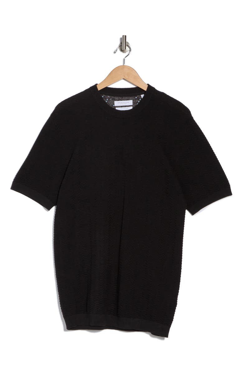 DENIM AND FLOWER Textured Short Sleeve Sweater, Alternate, color, Black