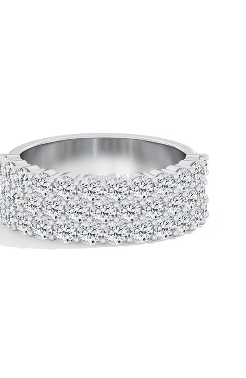 Three Row Half Cigar Band Lab Diamond Ring in 18K Gold