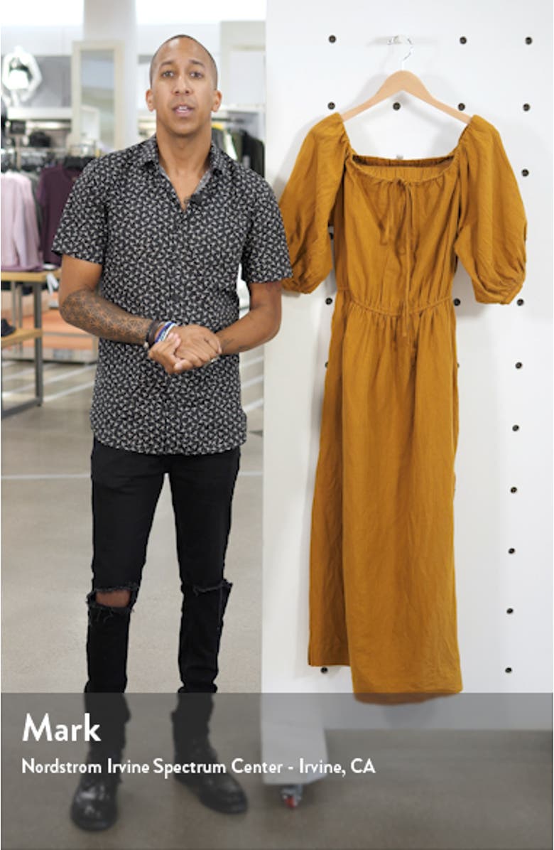 Off the Shoulder Linen Blend Midi Dress, sales video thumbnail