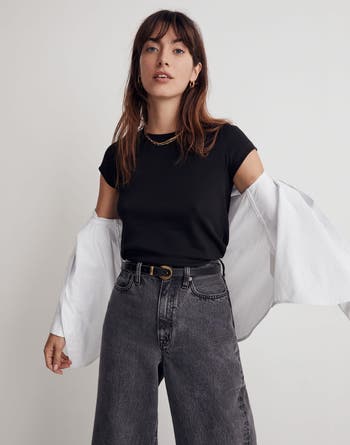 メイドウェル Madewell Supima Rib Tee レディース シャツ トップス True Black Madewell Supima® Cotton Rib T-Shirt | Nordstrom