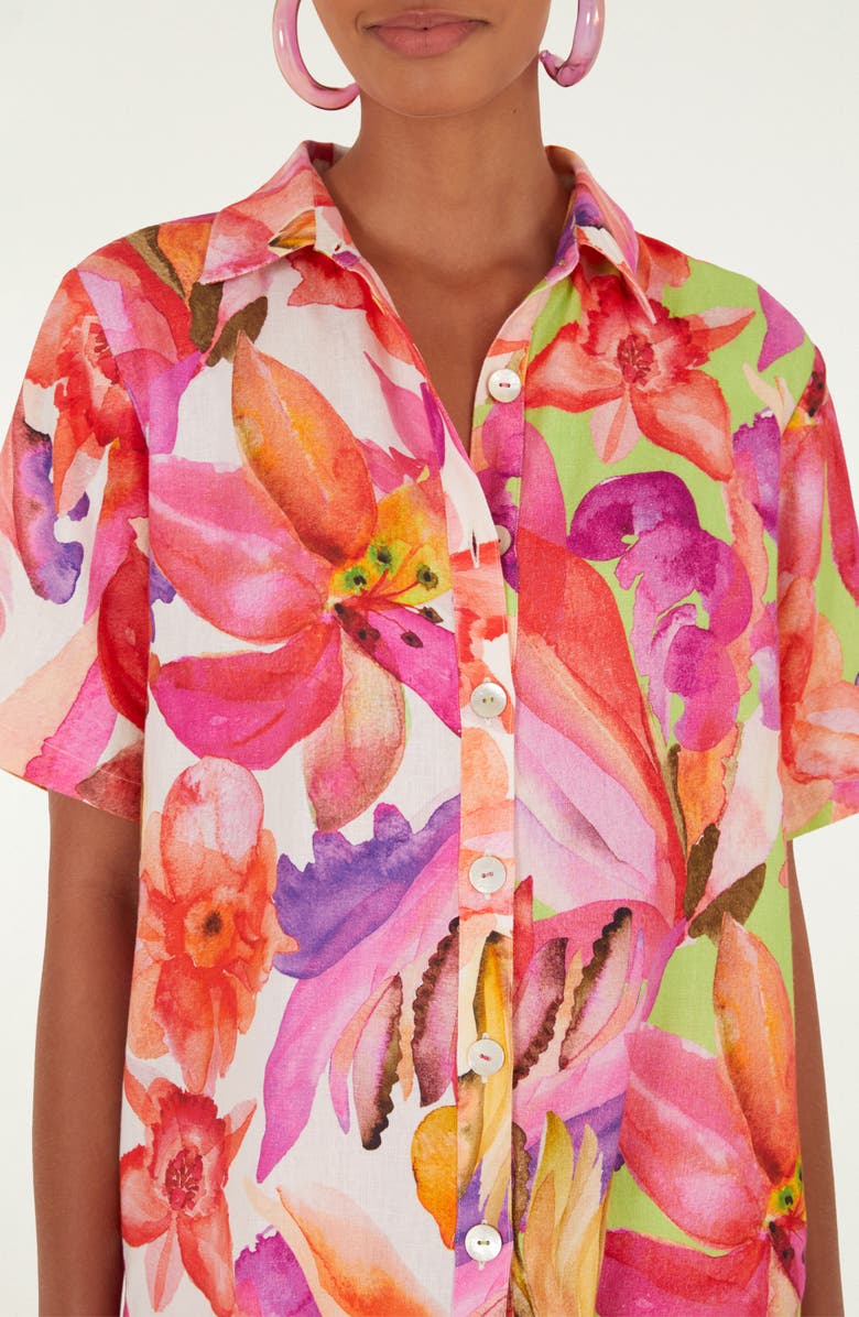 FARM Rio Artsy Flora Button-Up Shirt, Alternate, color, Artsy Flora Off-Whit