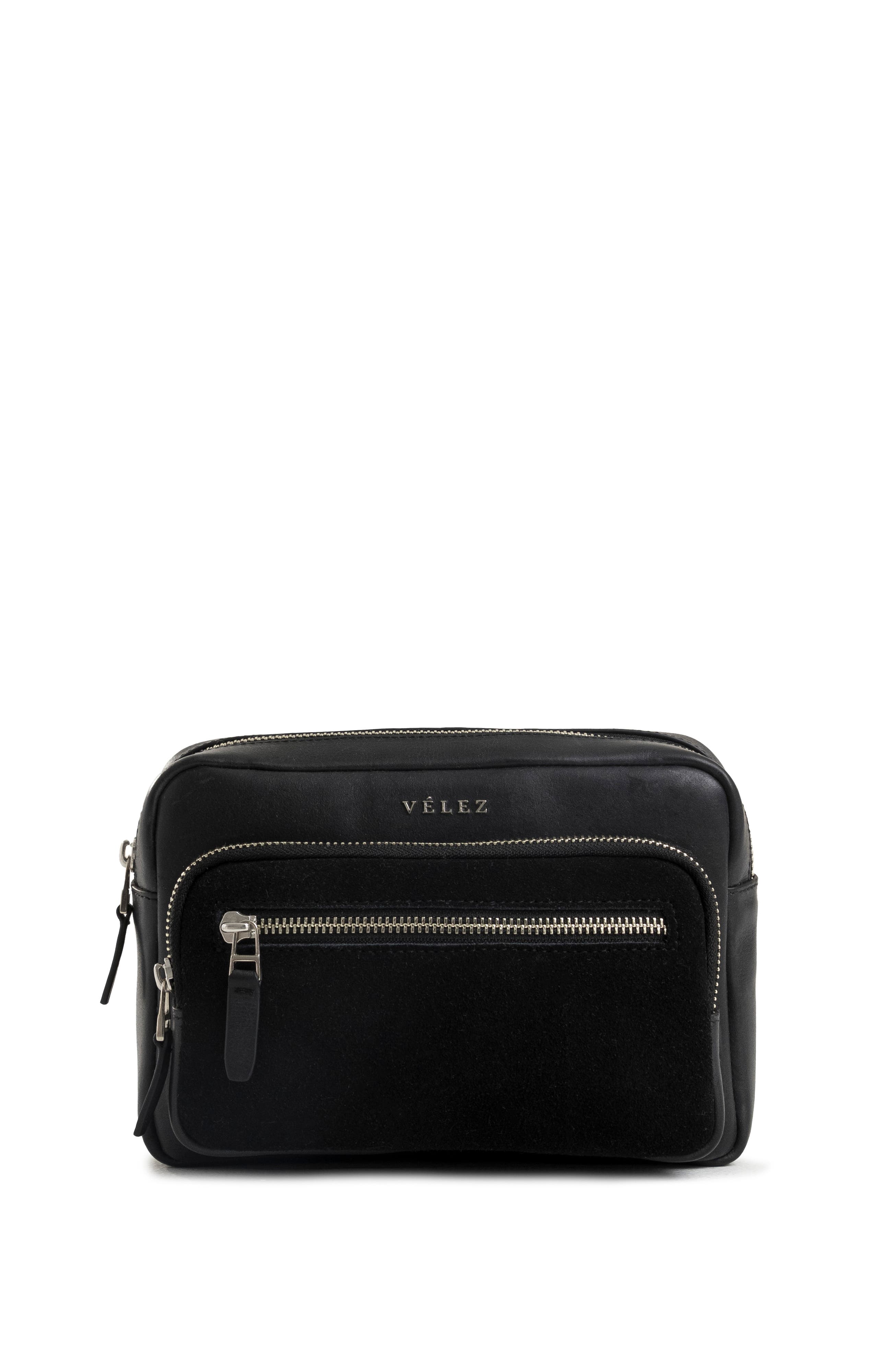 Velez Bright Leather Crossbody Bag with Suede Detail, Main, color, Black