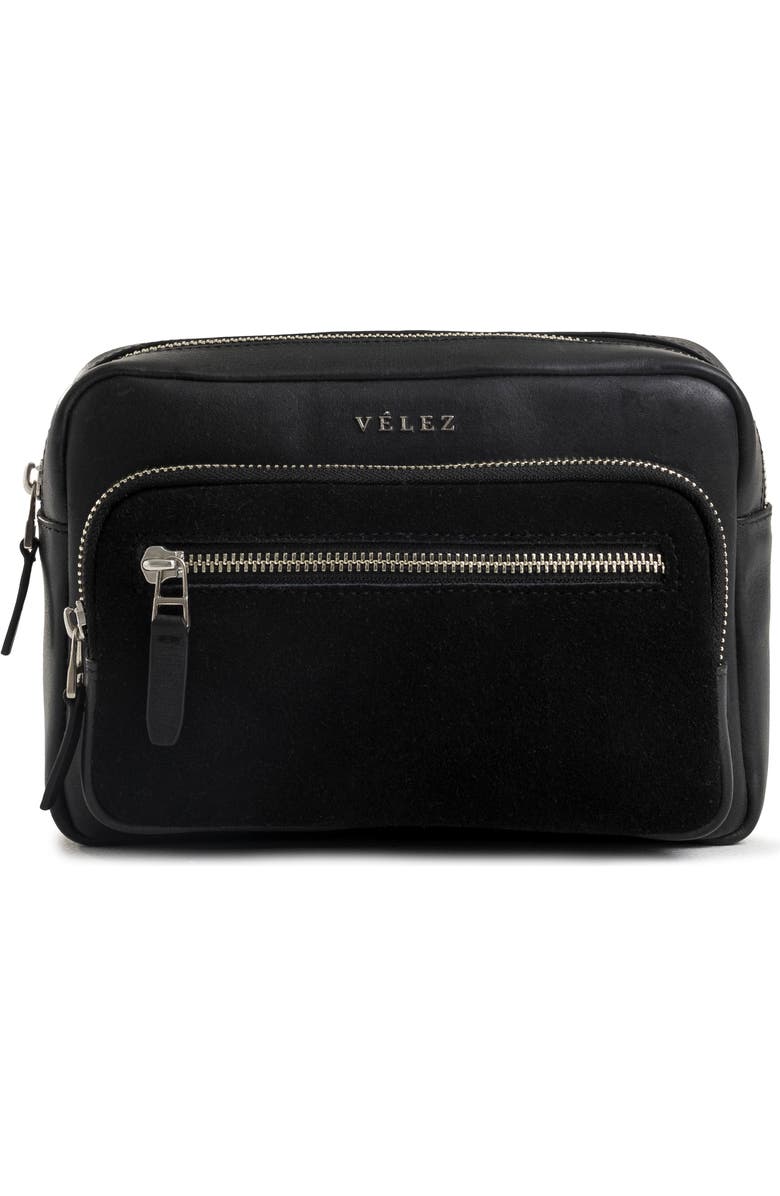 Velez Bright Leather Crossbody Bag with Suede Detail, Main, color, Black