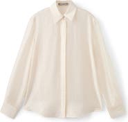 MANGO Rhinestone Satin Button-Up Shirt