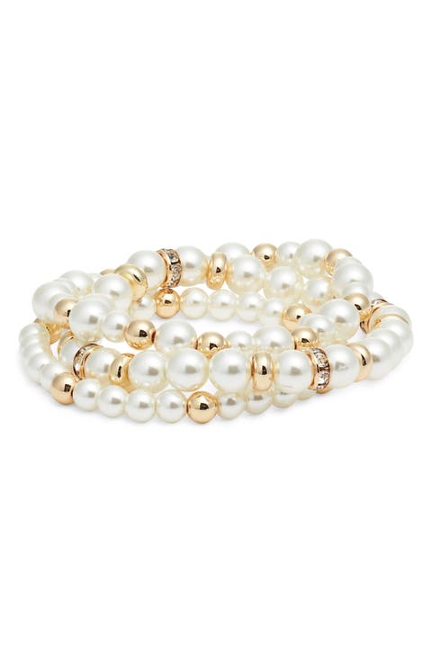 Set of 3 Faux Pearl Stretch Bracelets