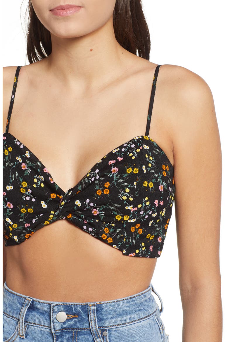 Lias Twist Front Crop Top, Alternate, color, NOIR PETITE FLEUR