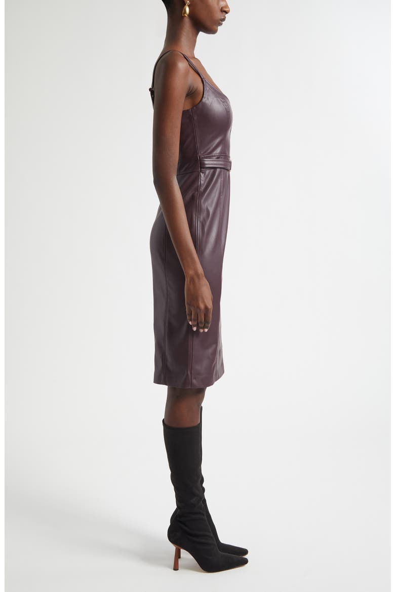 Halia Belted Faux Leather Midi Dress, Alternate, color, DARK MALBEC