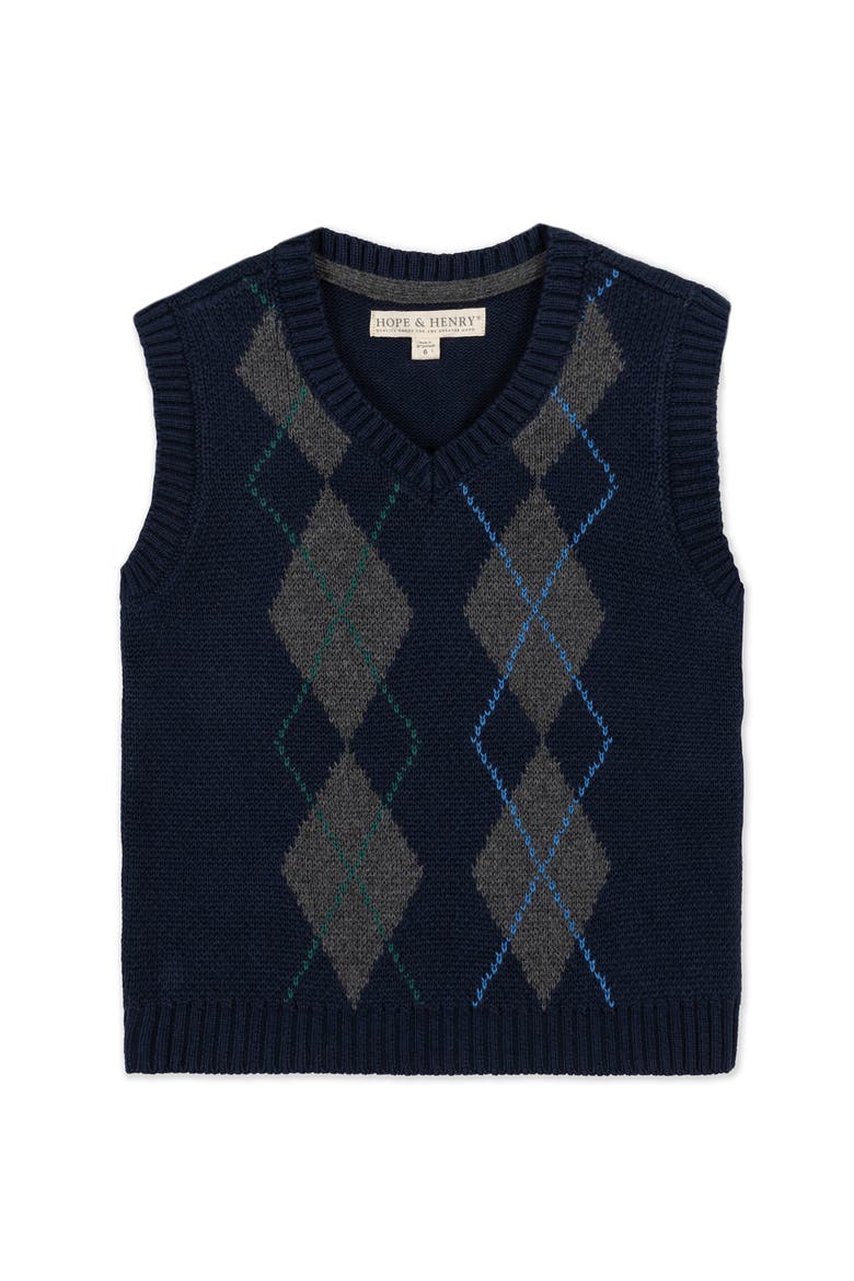 Kids' Organic V-Neck Argyle Sweater Vest, Main, color, Navy and Gray Argyle