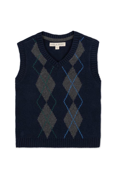 Kids' Organic V-Neck Argyle Sweater Vest