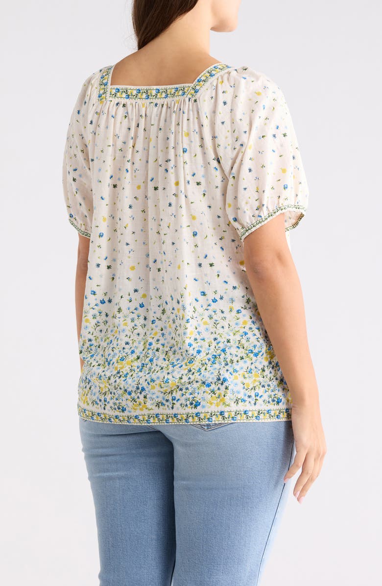 MAX STUDIO Square Neck Puff Sleeve Cotton Blend Top, Alternate, color, Cream/ Blue Ditsy Spread