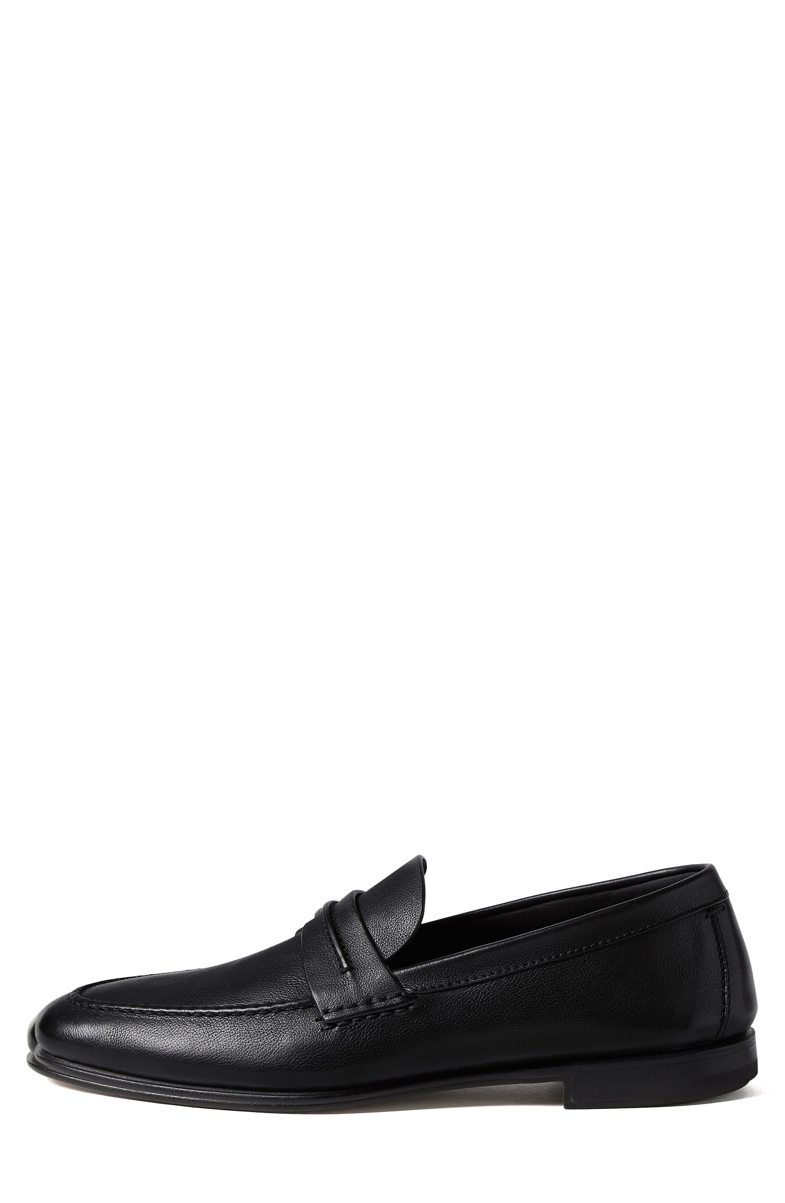ZEGNA Black Natural Grain Leather Driving Loafer, Alternate, color, Black
