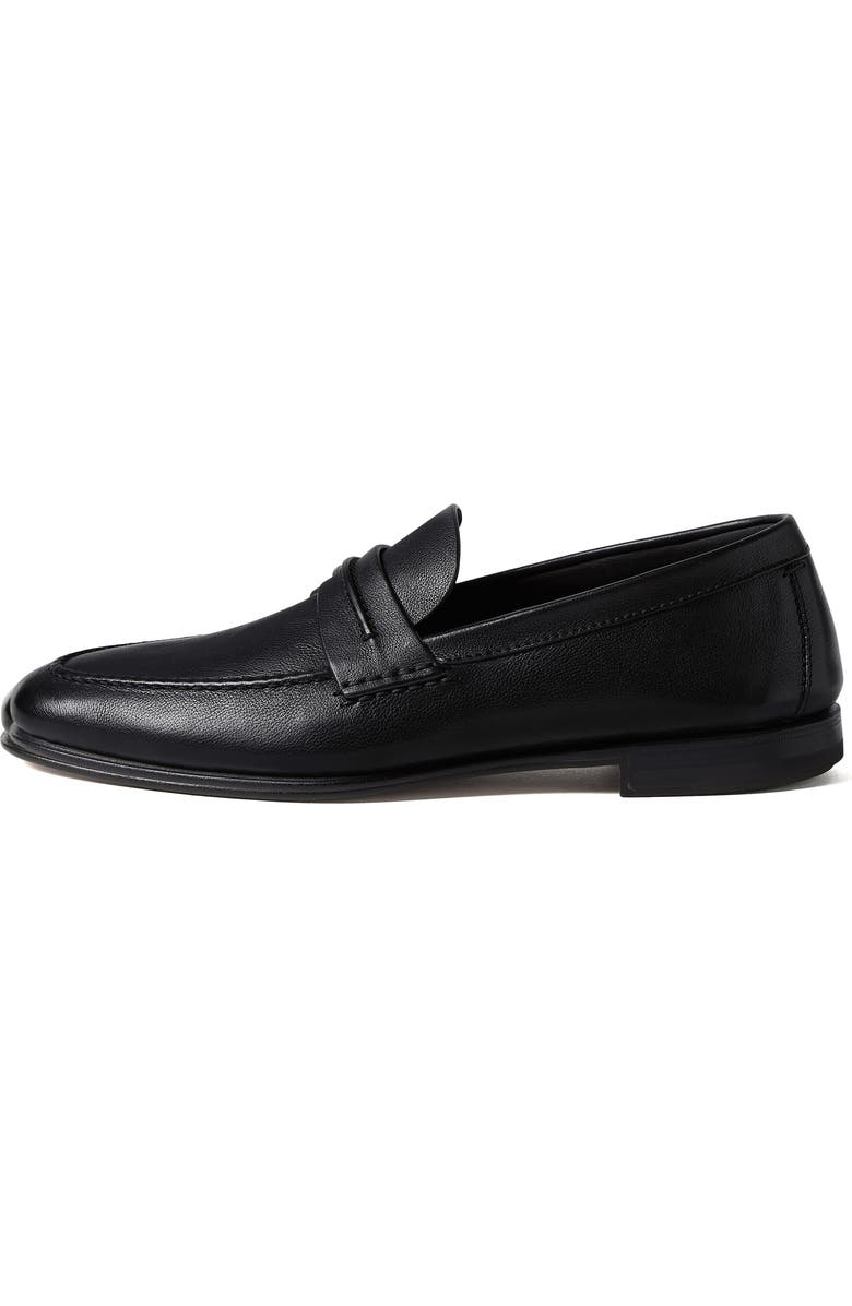 ZEGNA Black Natural Grain Leather Driving Loafer, Alternate, color, Black