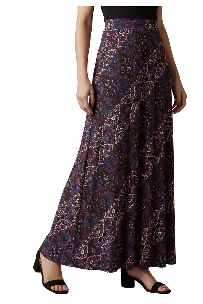 Everyday Stretch Knit Maxi Skirt (Plus), Main, color, BLACK SCALLOP MEDALLION