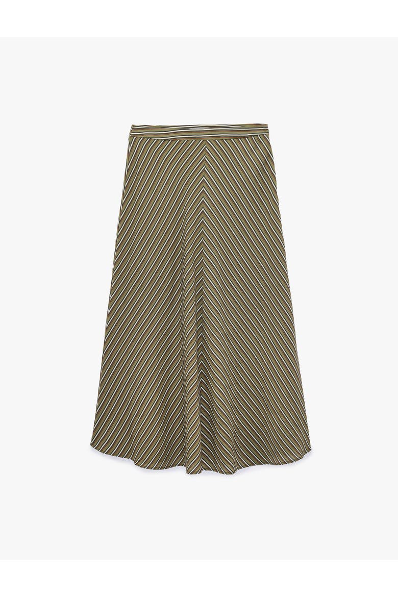 Striped A-Line Midi Skirt, Alternate, color, KHAKI STRIPE