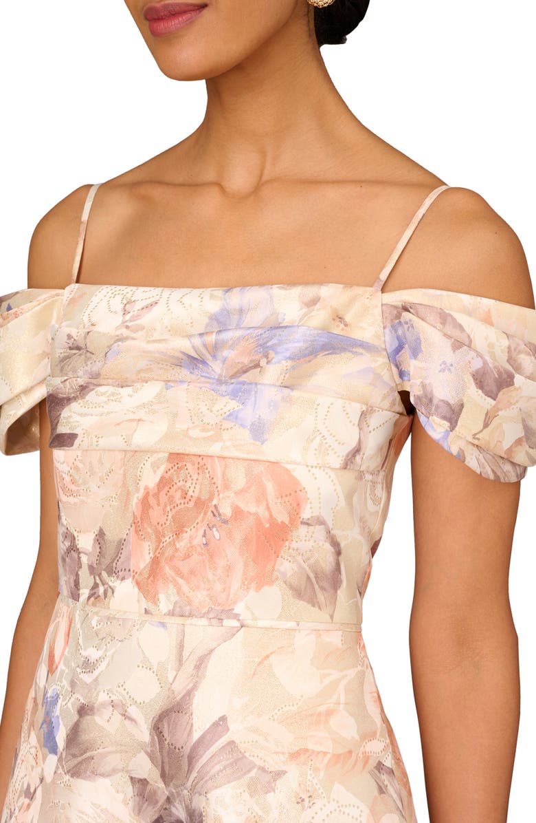 Aidan Mattox by Adrianna Papell Floral Print Off the Shoulder Jacquard Gown, Alternate, color,