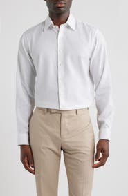 Nordstrom Trim Fit Premium Linen Blend Herringbone Dress Shirt