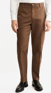MANGO Regular Fit Pleated Stretch Cotton Pants