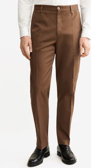 MANGO Regular Fit Pleated Stretch Cotton Pants