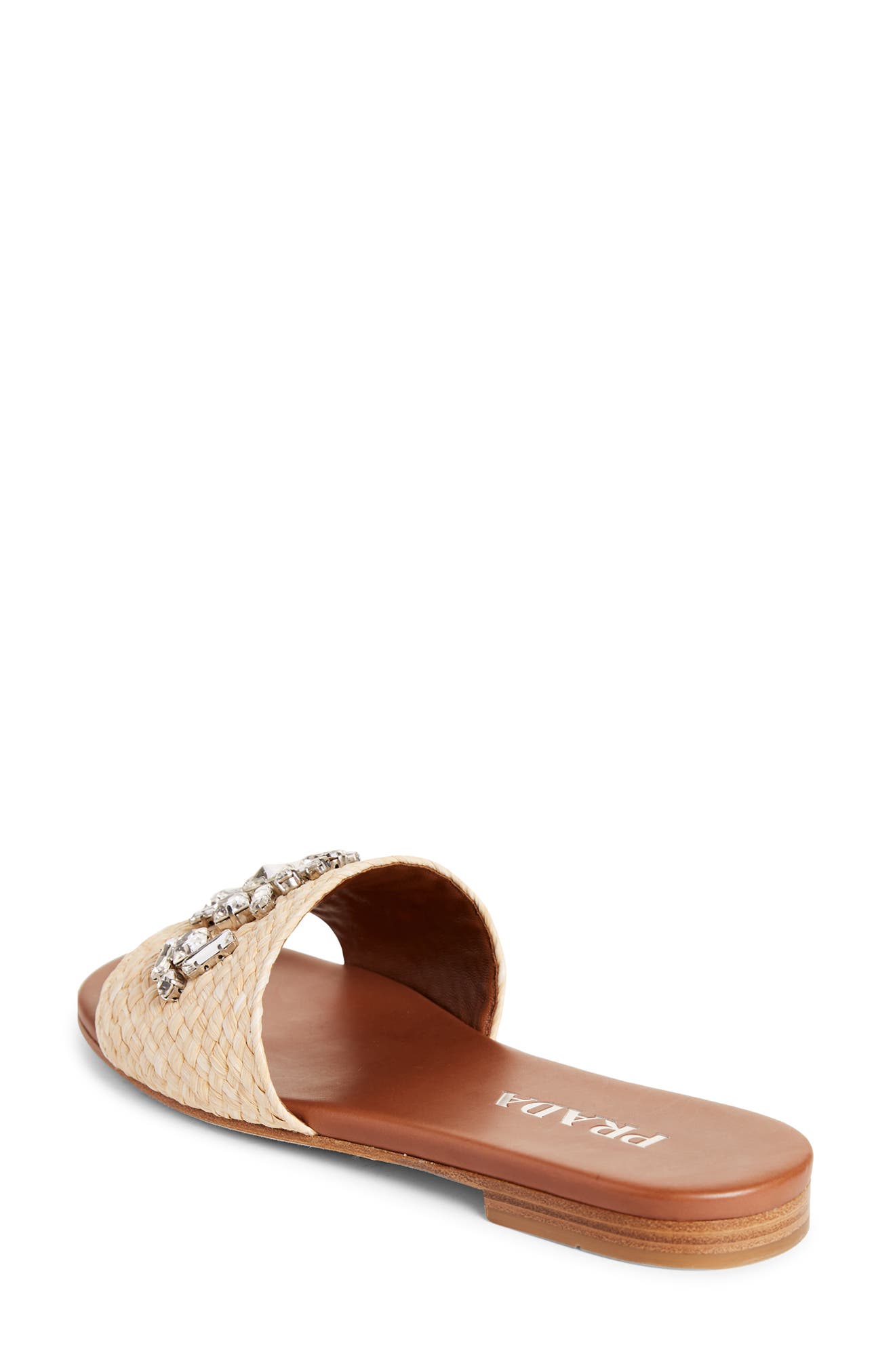Prada Embellished Raffia Slide Sandal, Alternate, color, 