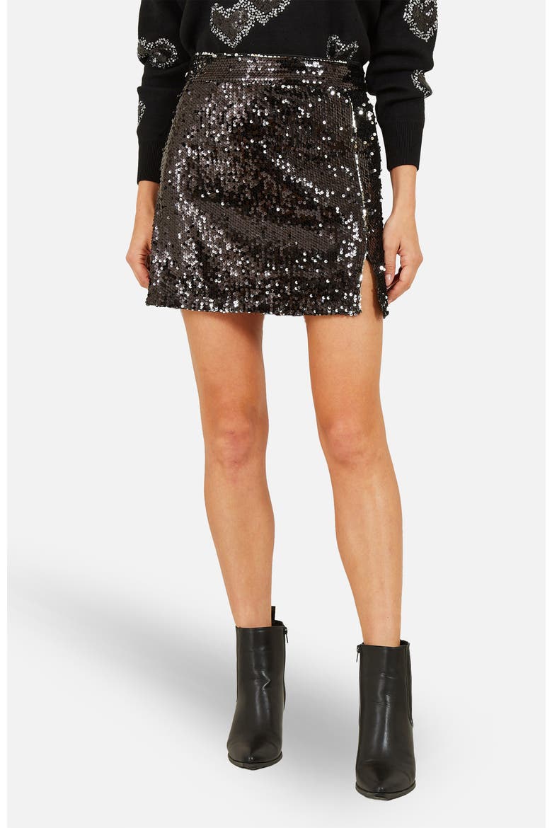 Sequin Mini Skirt, Main, color, Black