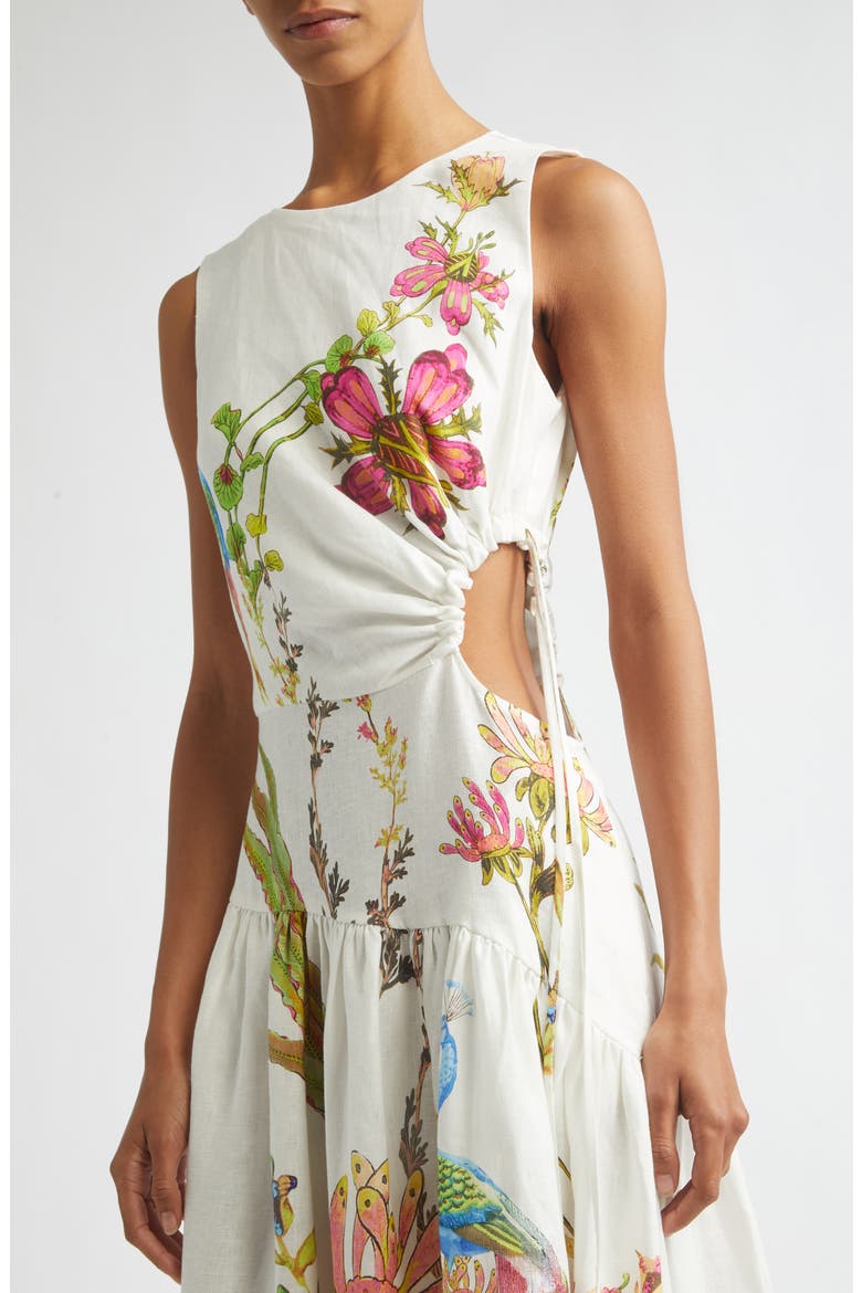 Bianca Placed Floral Linen Dress, Alternate, color, IVORY