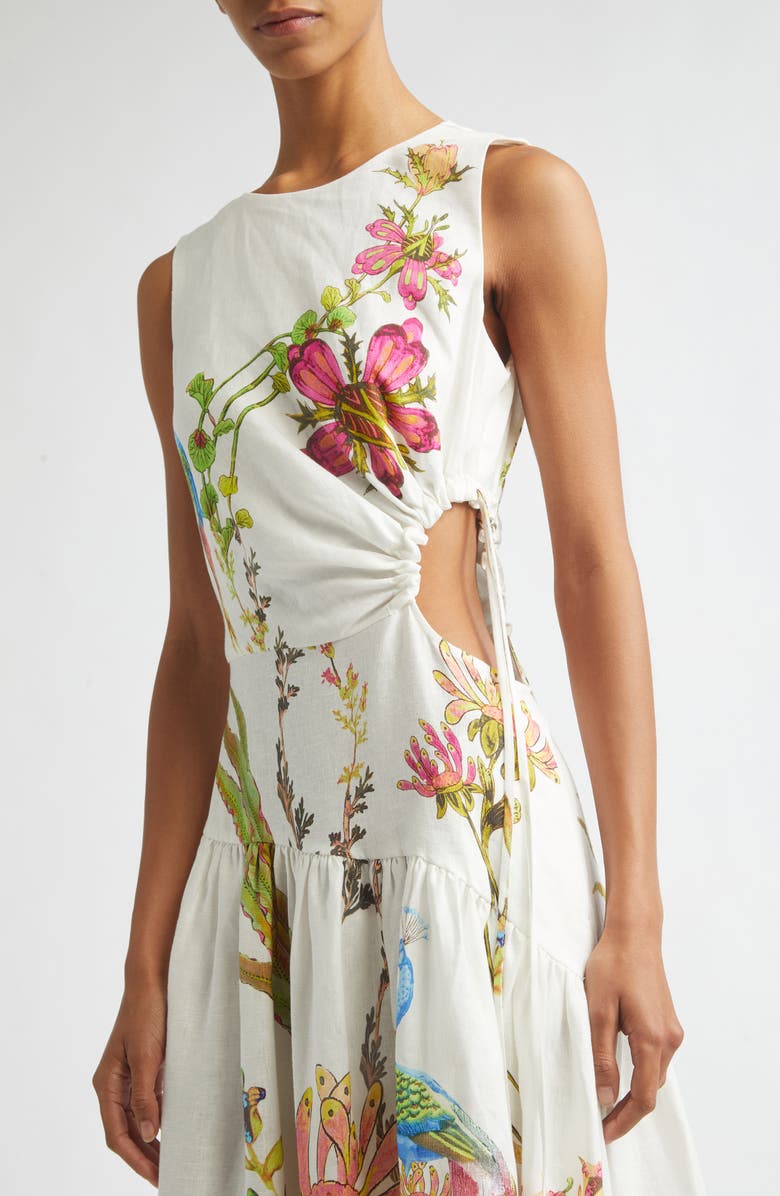 Reiss Bianca Placed Floral Linen Dress, Alternate, color, Ivory
