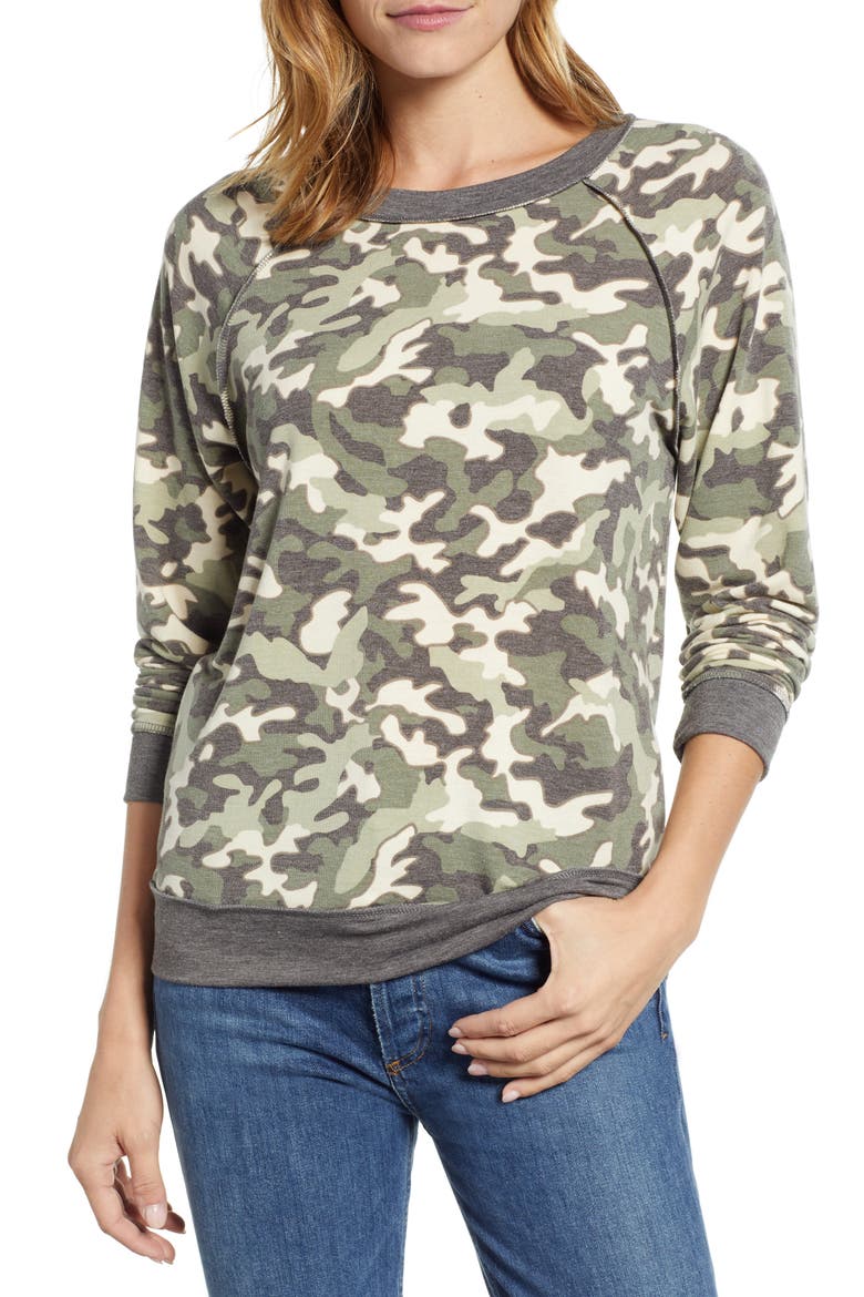 Floral Print Sweatshirt, Main, color, GREEN CAMO PRINT