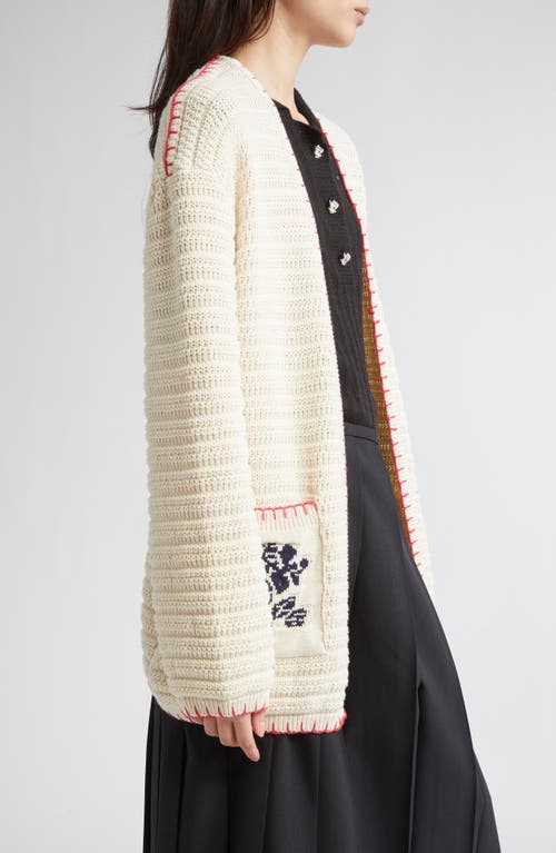 Eenk Floral Jacquard Cotton & Wool Cardigan In White