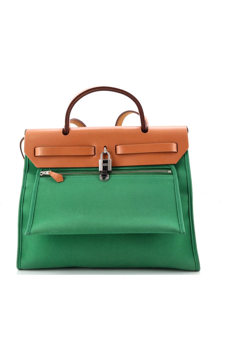 Pre-Owned Hermes Herbag Zip Leather and Toile 31, Alternate, color, Cactus