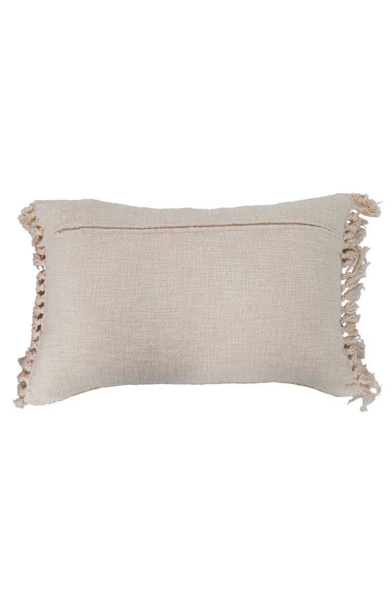 Stonewashed Cotton Slub Lumbar Pillow with Dot Pattern and Fringe, Alternate, color, Yellow