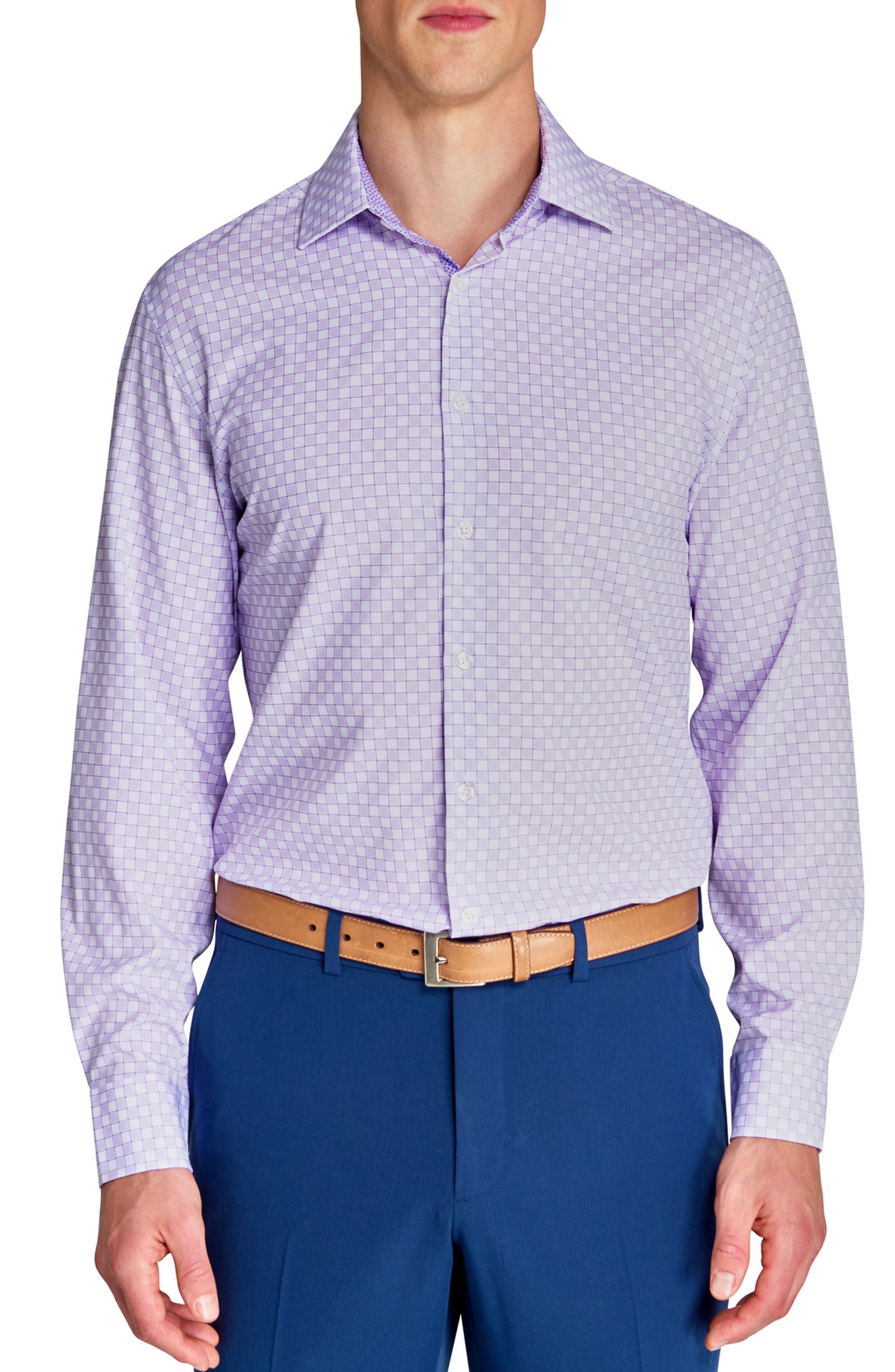 Slim Fit Checker Print Performance Dress Shirt
