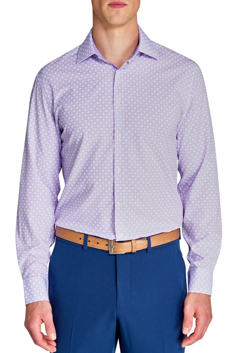 W.R.K Slim Fit Checker Print Performance Dress Shirt, Main, color, White/ Purple