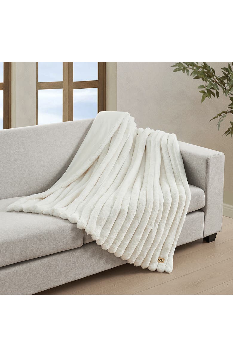 UGG<sup>®</sup> Channel Quilt Faux Fur Throw Blanket, Alternate, color, Snow