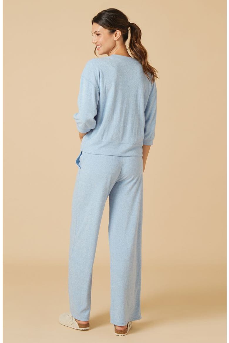 Terry Cropped Sleeve Crew Neck with Wide Leg Pant, Alternate, color, Heather Sky Blue