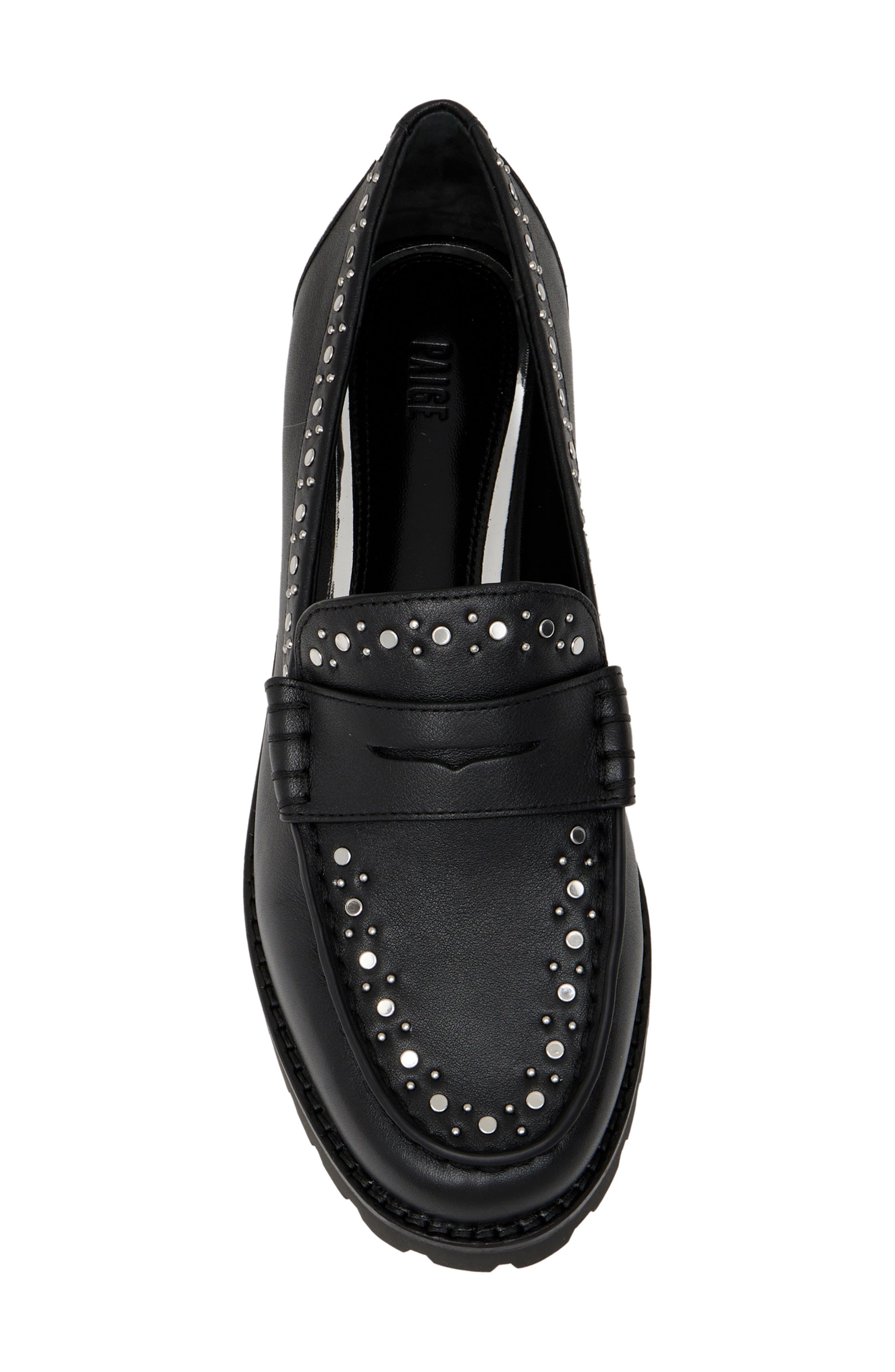 PAIGE Ellis Stud Penny Loafer, Alternate, color, Black