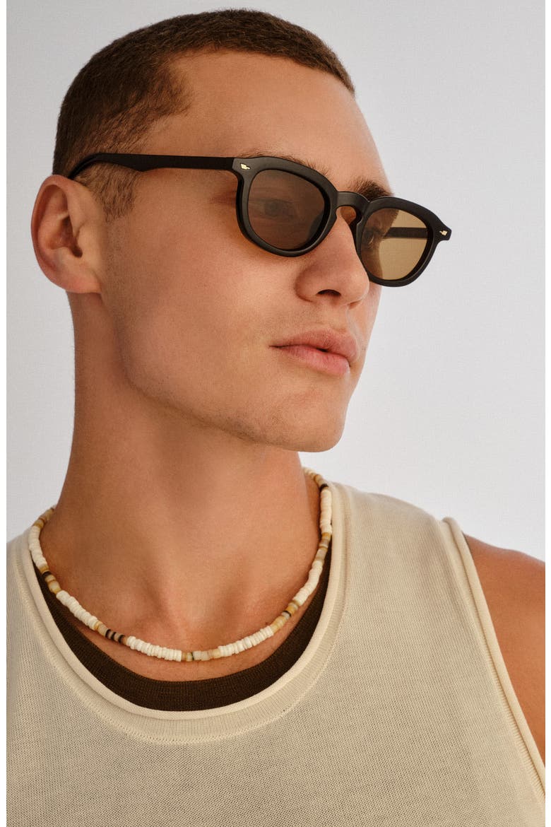Heart Throb 50mm Round Sunglasses, Alternate, color, BLACK / LIGHT BROWN MONO