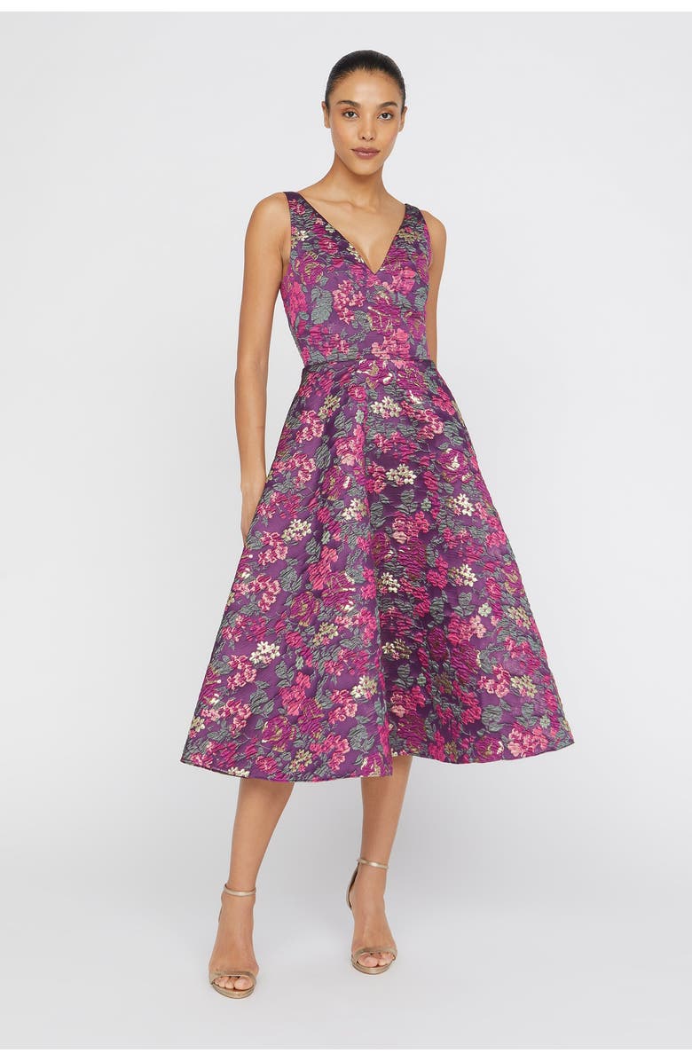 Theia Pia Jacquard Tea Length Dress, Alternate, color, 